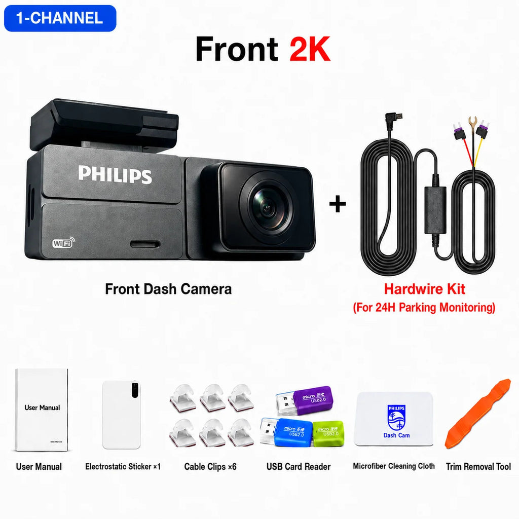 PHILIPS Dash Cam F04 2k Mini Car Camera With 1.47 Inch Ips Screen Wifi App Control Night Vision 24h Parking Monitor Car Dvr Car Mobile World