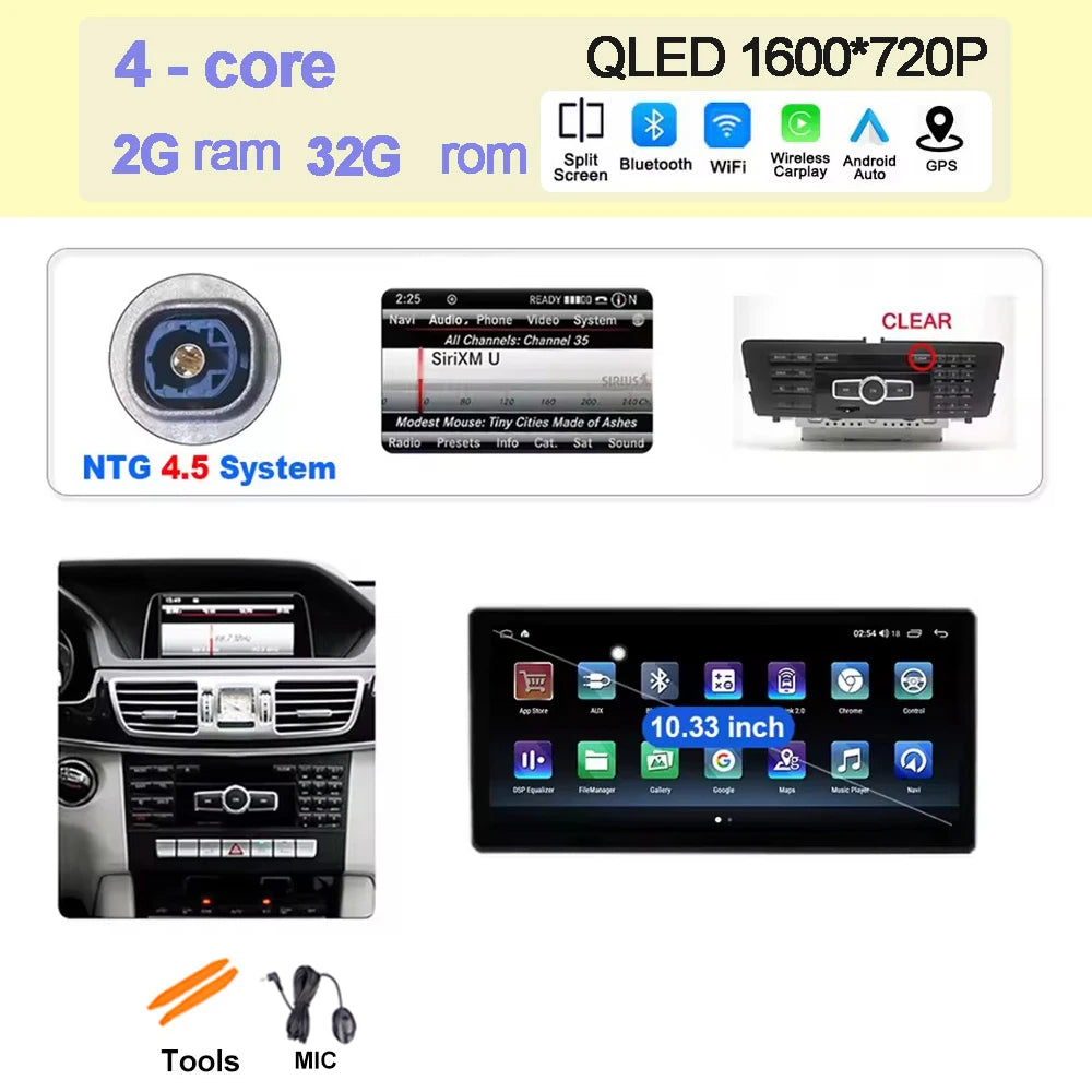 Wireless Carplay Car Radio Multimedia For Mercedes Benz E Class W212 2009 - 2016 QLED Screen 4G Android 15 Auto Accessories Ster CM World