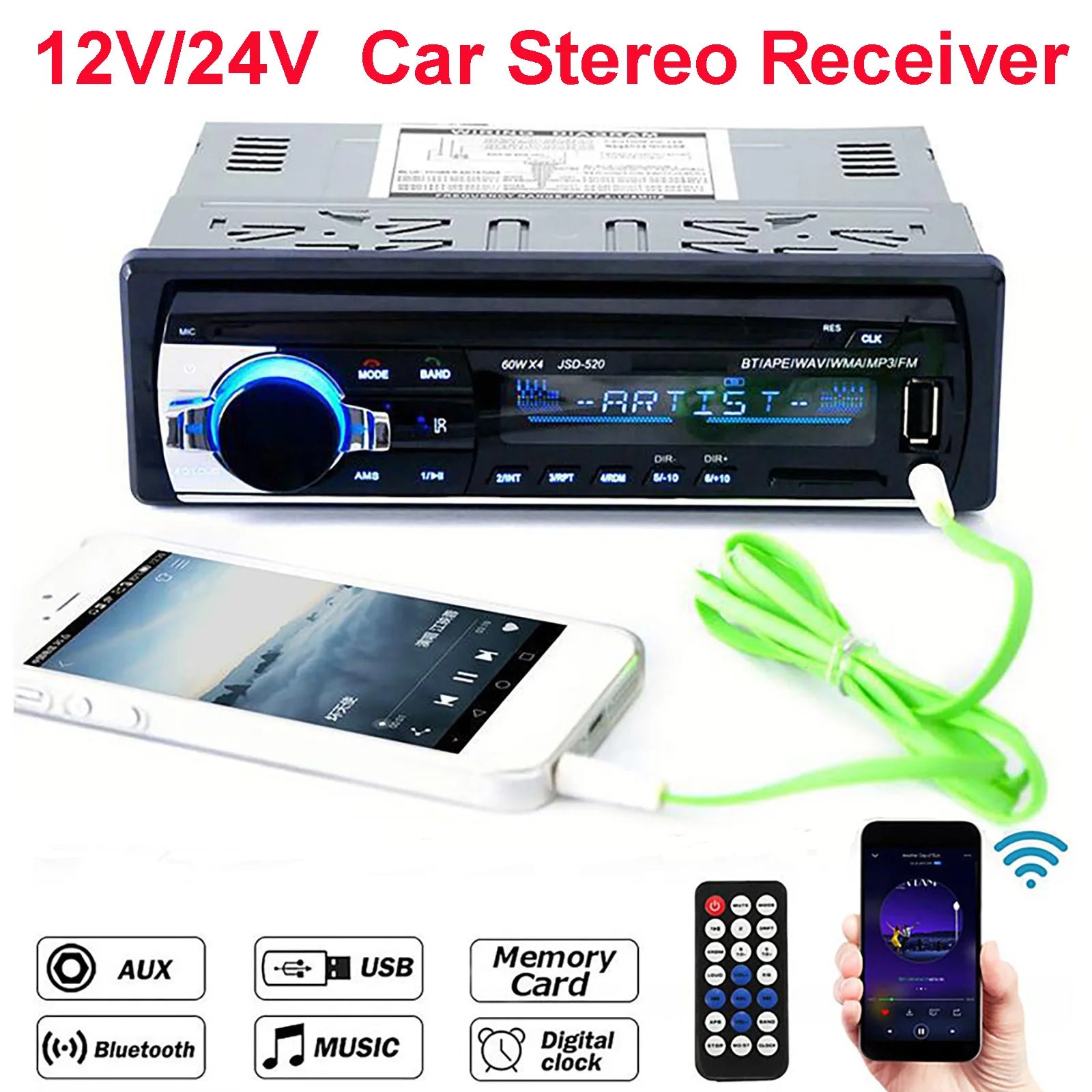 Car MP3 Player Stereo 12/24V 60W Bluetooth Audio Radio Car Truck Usb Bluetooth Handsfree Call Car USB Card Insert MP3 Radio Kit CM World