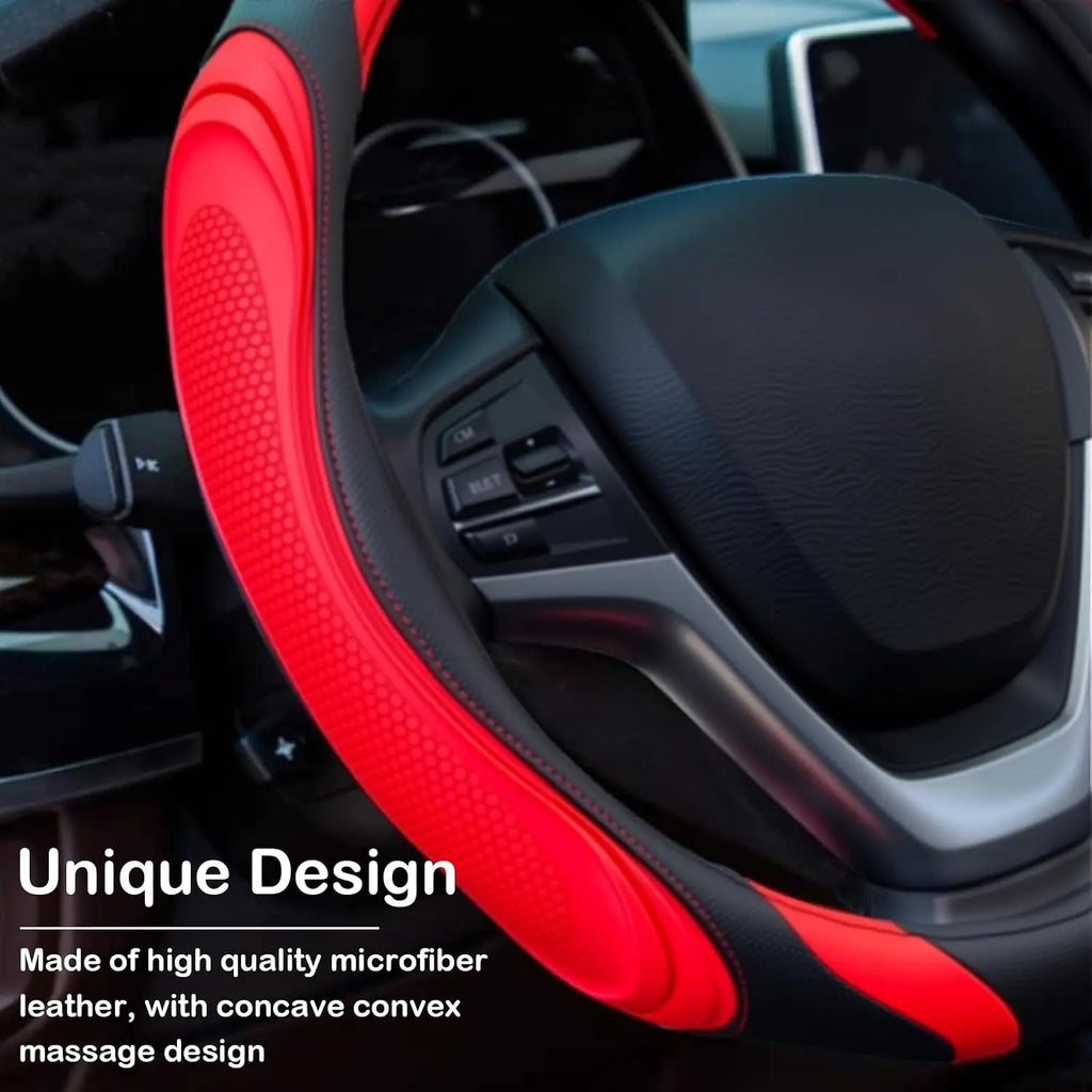 Concave Convex Massage Steering Wheel Cover 38cm Microfiber Leather Cover Non-Slip Breathable Car Steering Wheel Protector