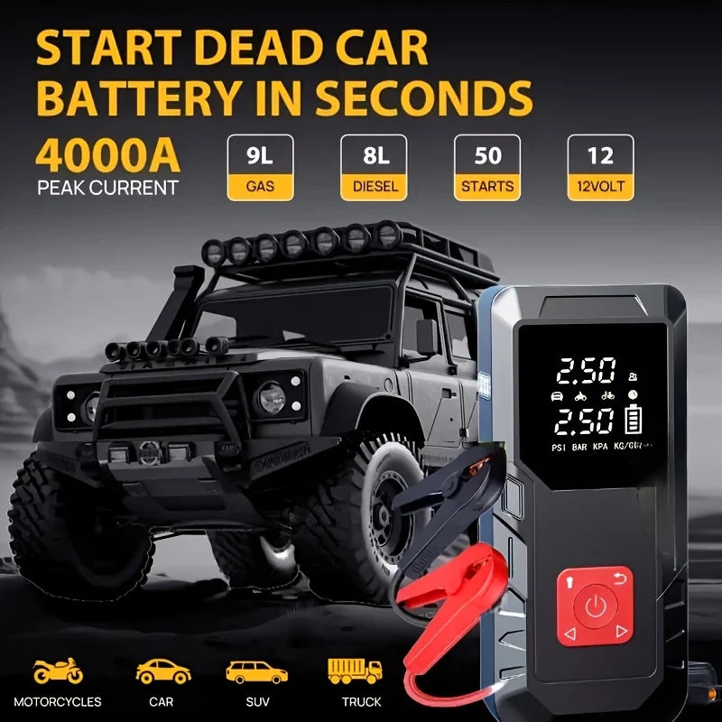 POWNYM Car Jump Starter, 12V Auto Battery Booster, Up to 5.0L Gas/4.0L Diesel Engines, Portable Power Bank with Dual USB Ports