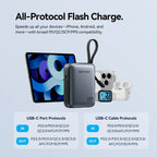 Vention 45W 10000mAh Power Bank Built-In USB-C Cable Portable Powerbank for iPhone 17 Samsung S26 Pocket-Sized Auxiliary Battery Car Mobile World