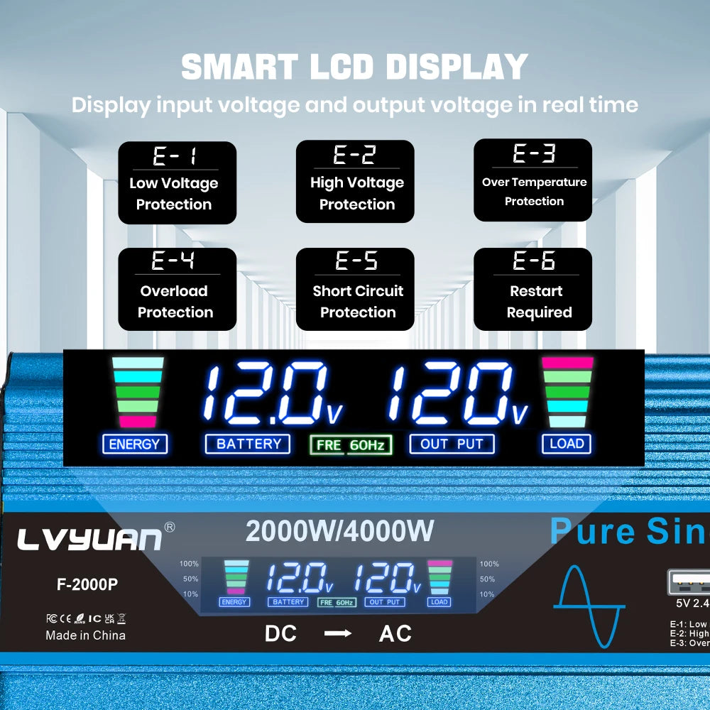 4000W Pure Sine Wave Inverter DC 12v/24v To AC 110v 60HZ Voltage Converter Car Solar Power Inverter CM World