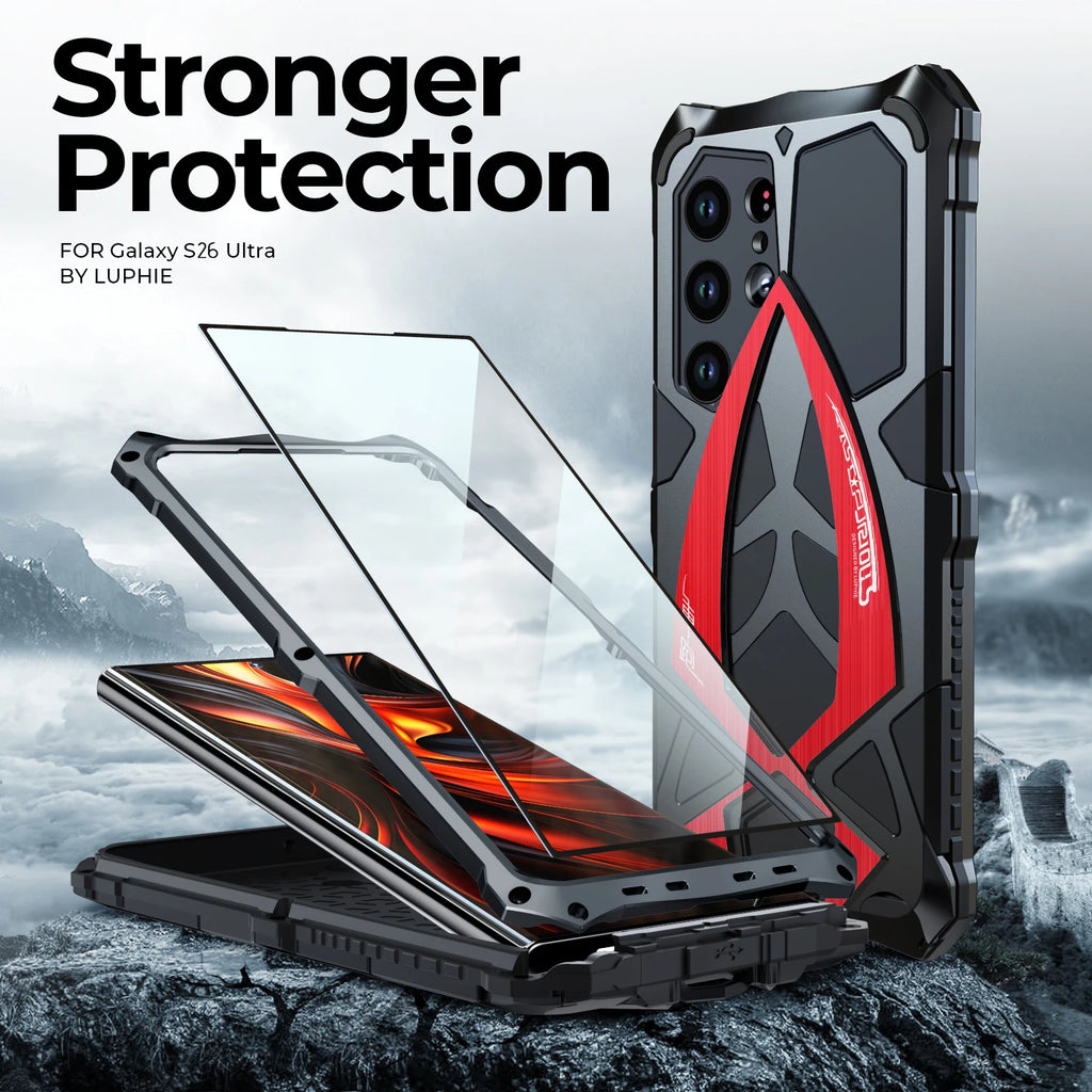 Military Grade Heavy Armor Metal Phone Case for Samsung Galaxy S26 S25 S24 S23 S22 Ultra Luxury Shockproof Back Cover Bumper