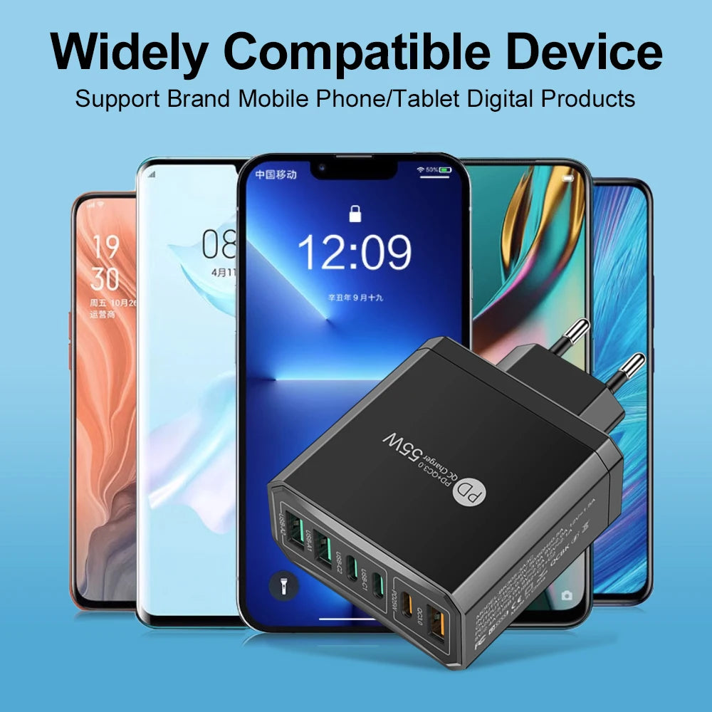 55W 3 USB 3 PD Charger Fast Charging QC3.0 Travel Charger For iPhone 15 14 Samsung Xiaomi Mobile Phone Adapter EU KR US UK Plug Car Mobile World