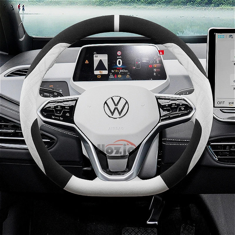 Suede Car Steering Wheel Cover for Volkswagen T-ROC R Taigo Touareg R Atlas R Taos T-Cross 2018 - 2023 2024 2025 Accessories
