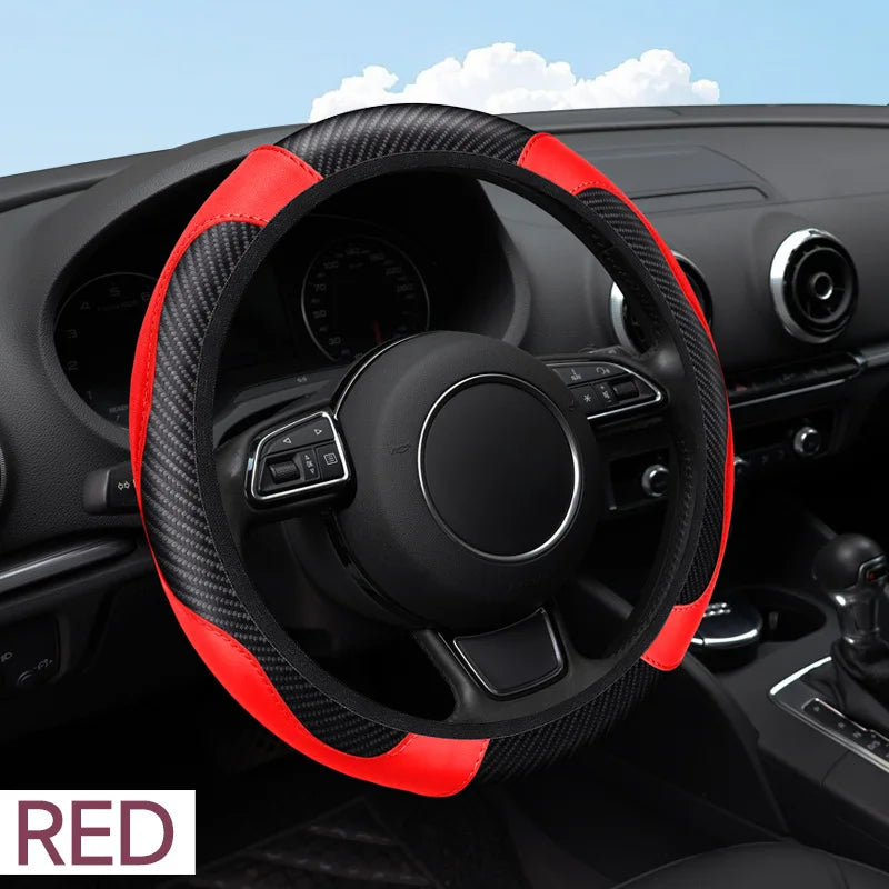 Universal Steer Wheel Protector Cover PU Leather Carbon Fiber No inner circle Anti Slip Breathable Steering Wheel Cover CM World
