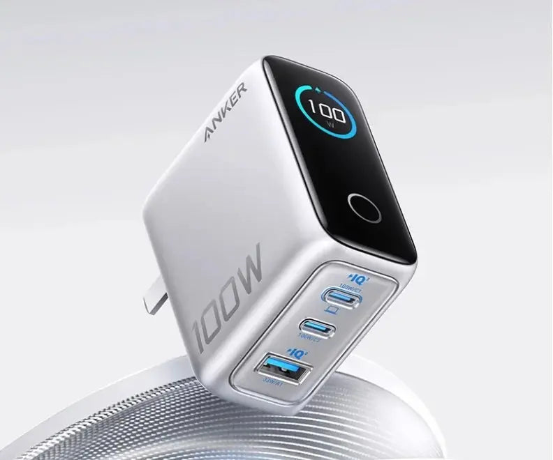 Anker 100W GaN 3-Port Fast Charger Smart Digital Display PD Charging Block For iPhone MacBook Pro Air iPad Xiaomi Galaxy S24 Car Mobile World