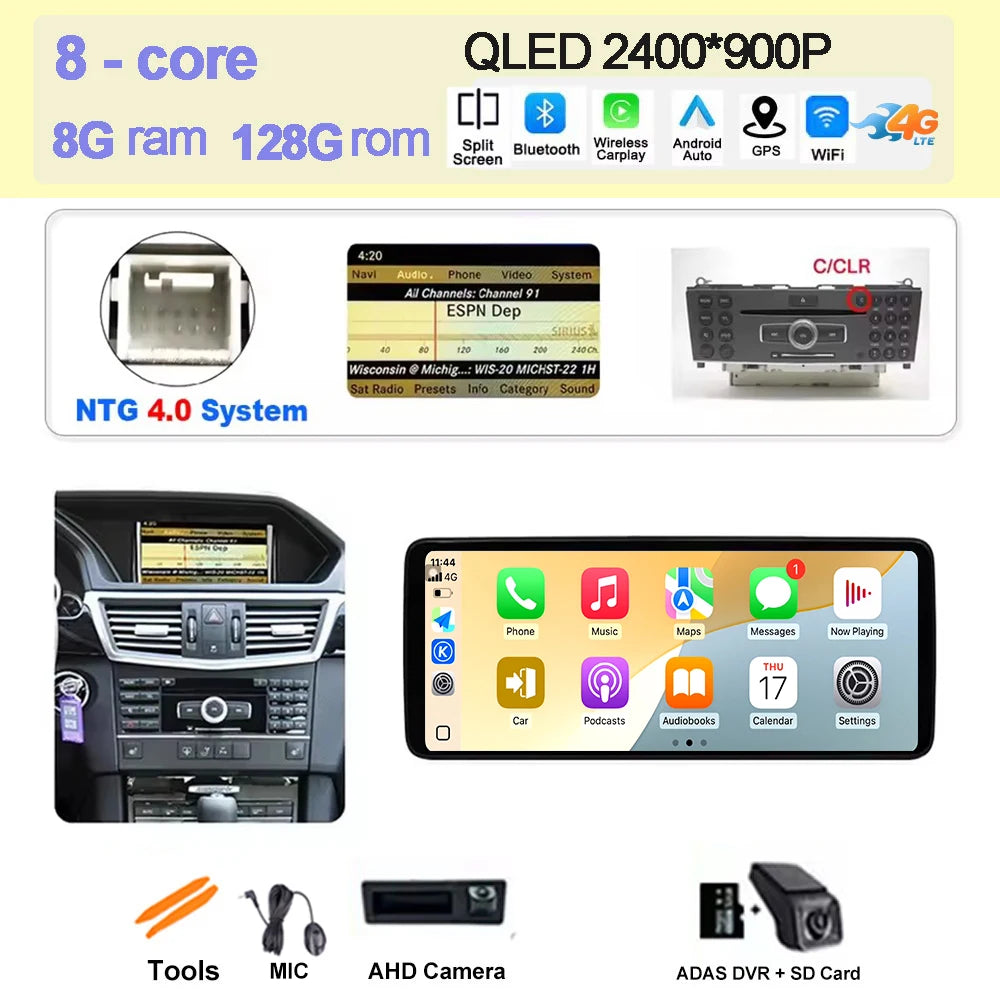 Wireless Carplay Car Radio Multimedia For Mercedes Benz E Class W212 2009 - 2016 QLED Screen 4G Android 15 Auto Accessories Ster CM World