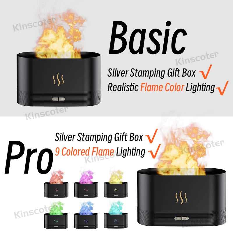USB Desktop Flame Aroma Diffuser Humidifier 7 Colors Simulation Light Aromatherapy Air Purifier for Bedroom/Essential oil set CM World