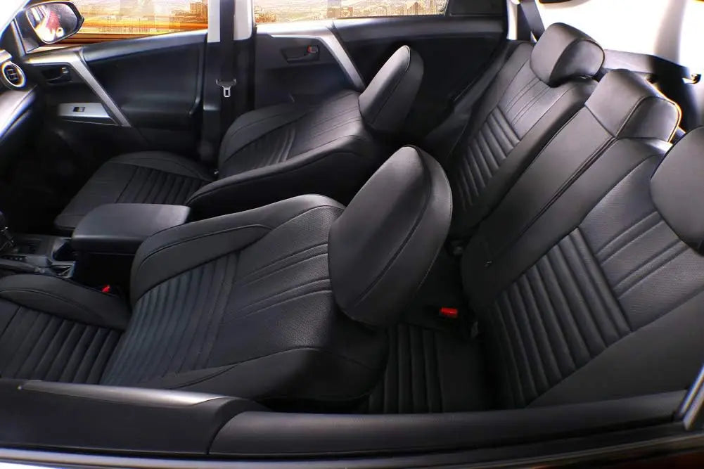 EKR Custom Fit for Toyota Rav4 Car Seat Covers (Gas) 2013 2014 2015 2016 2017 2018 LE/XLE/Limited/Platinum/SE Leather Car Seat Cover Full Set for SUV
