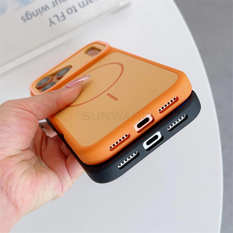 Luxury Two Color Magnetic Matte Shockproof Case for iPhone 17 16 15 14 13 12 Pro Max Air Plus For Magsafe Wireless Charge Cover