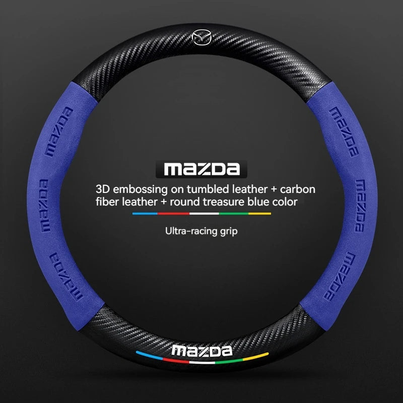 For Mazda 3 5 6 SKYACTIV Axela Atenza CX30 CX5 CX8 CX9 MX5 RX8 RX7 BT50 Carbon fiber Suede Car Steering Wheel Cover Accessories CM World