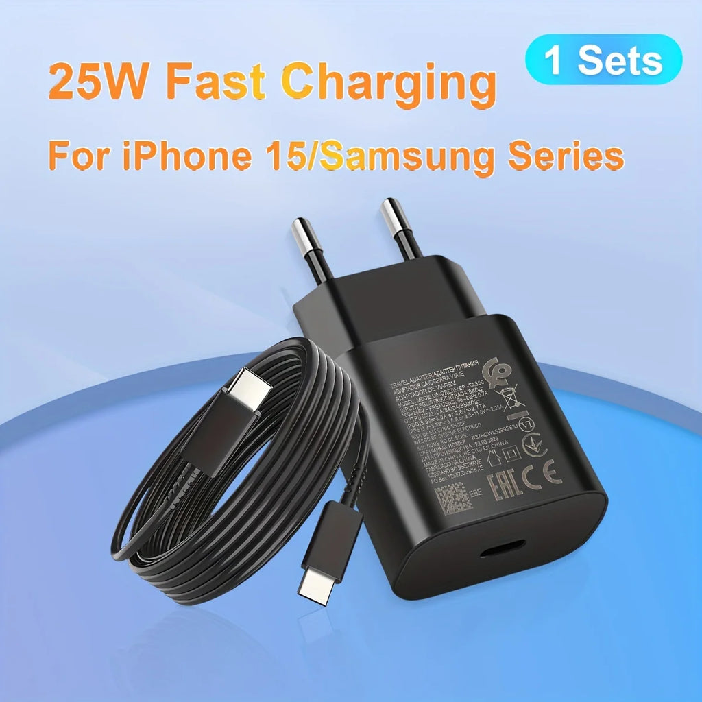 25W USB Type C Super Fast Charger European for Samsung Galaxy S23 S22 S21 S20 Ultra Plus A53 A52 with3.3ft Charging Cable(black) Car Mobile World