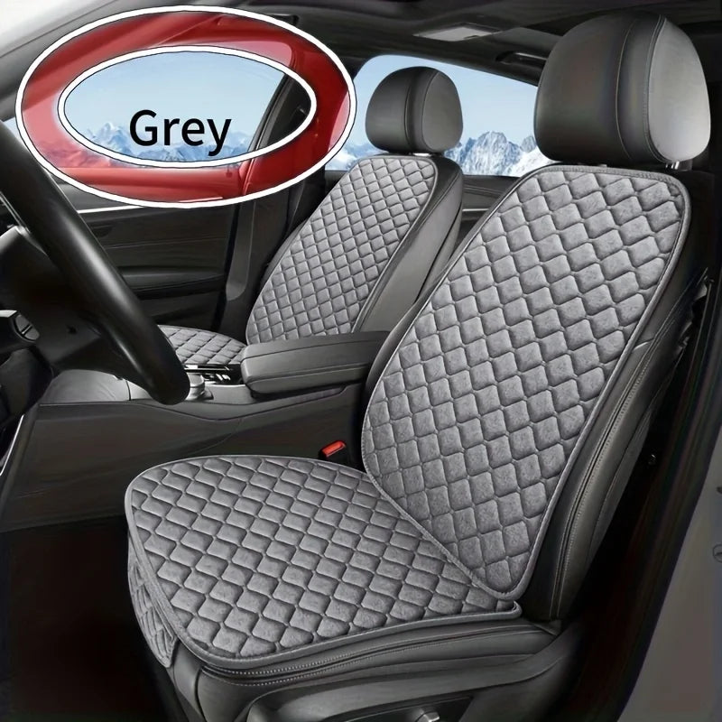 Universal Car Seat Cushion with Backrest Beige Linen Diamond Quilted Four Seasons Breathable Non-slip Auto Seat Cover Protector