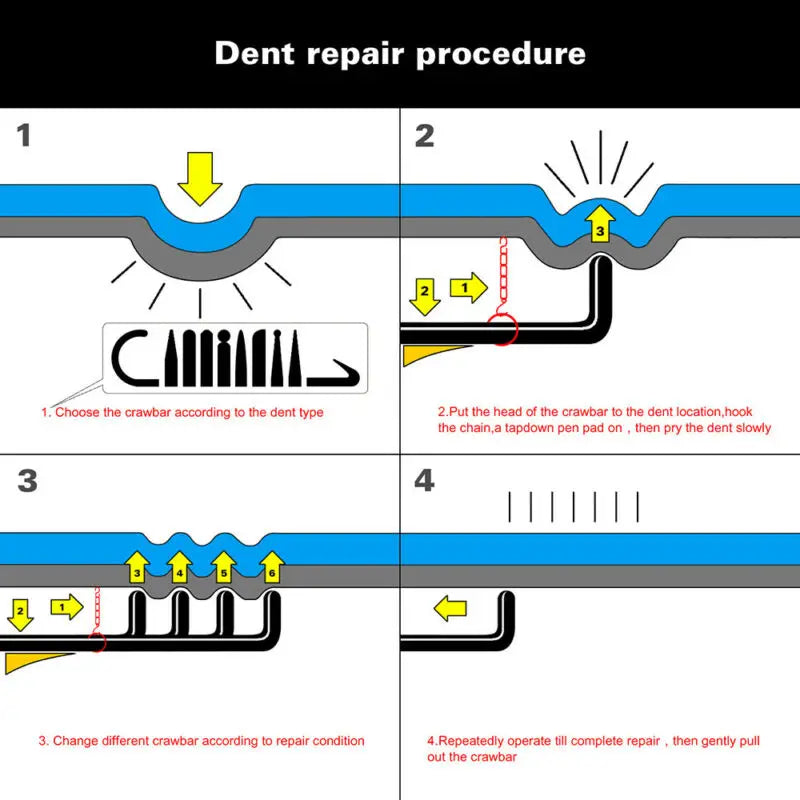 PDR Car Dent Repair Tools Kit LED Line Board Crowbars Rubber Hammer Pump Wedge Dent Removal Lifter Induction Heater Hand Tool Ki