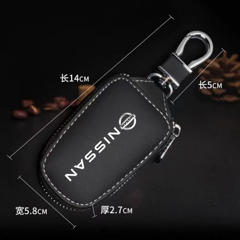 Leather Car Key Bag Vehicle Logo Keychain Case for Nissan Qashqai J11 J10 X-trail T32 Juke Altima Sentra Auto Accessories