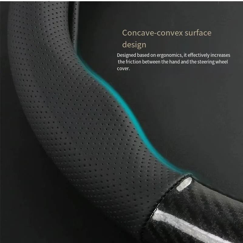 Car steering wheel cover breathable carbon fiber sports model all season universal anti slip and wear-resistant handle cover CM World