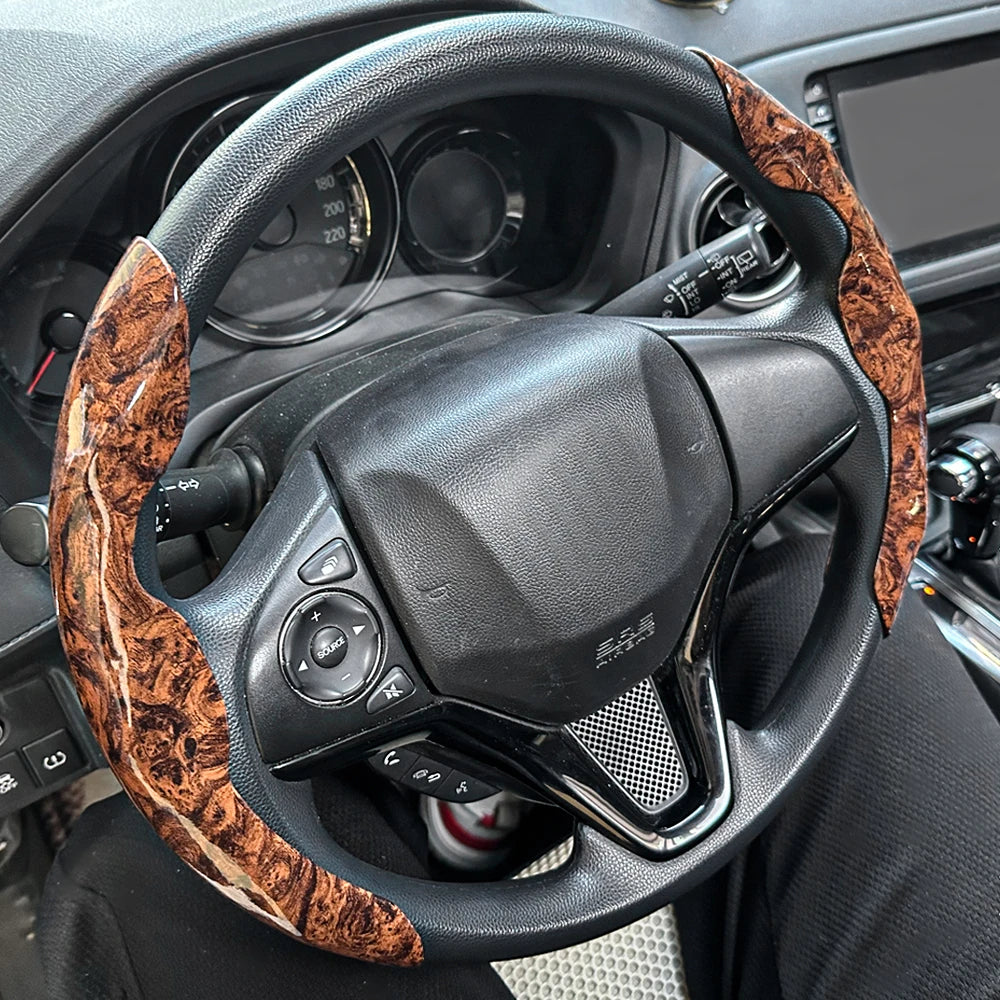 Car Steering Wheel Cover Set, Glossy Carbon Fiber Texture, 2-Piece Breathable and Anti-Slip Grip, Universal Fit Interior Upgrade CM World