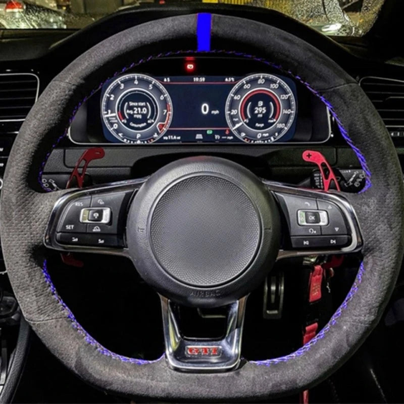 Customized Car Steering Wheel Cover Hand Sewing Braid Suede For Volkswagen Golf 7 GTI Golf R MK7 VW Polo GTI Scirocco 2015 2016 CM World