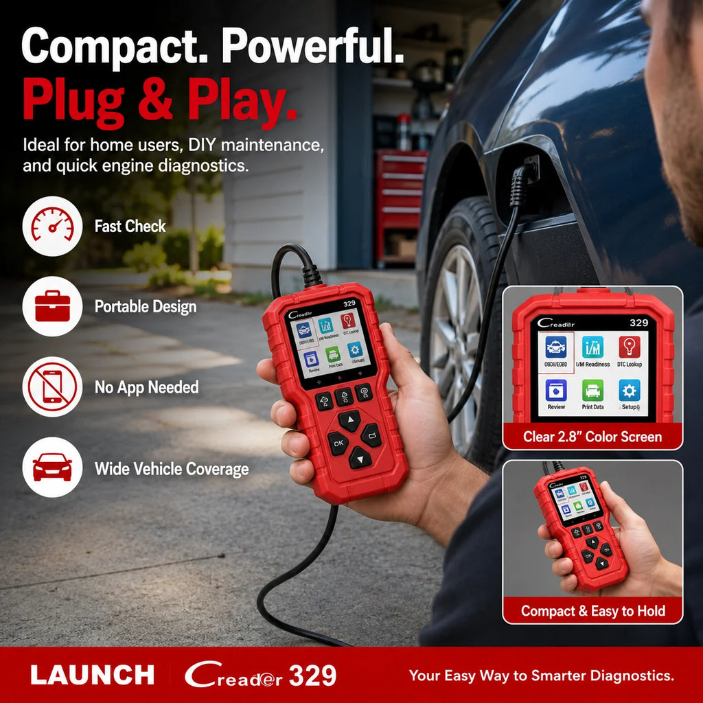 LAUNCH Creader 329 OBD2 Fault Scanner Auto Diagnostic Tool Check Engine Light Code Reader with Battery Test Live Data O2 Sensor EVAP for 1996+ OBDII Cars