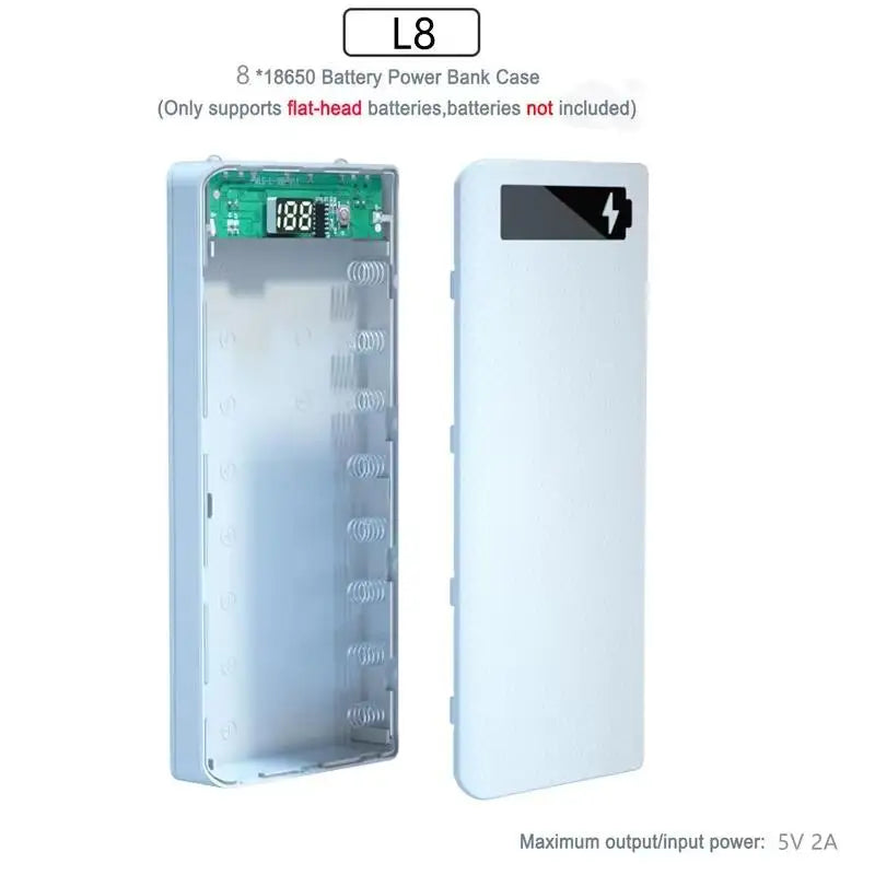 Portable 8 Slot 18650 Battery Power Bank Case DIY Digital Display 5V 21A Fast Charging Box For Outdoor Emergency Use