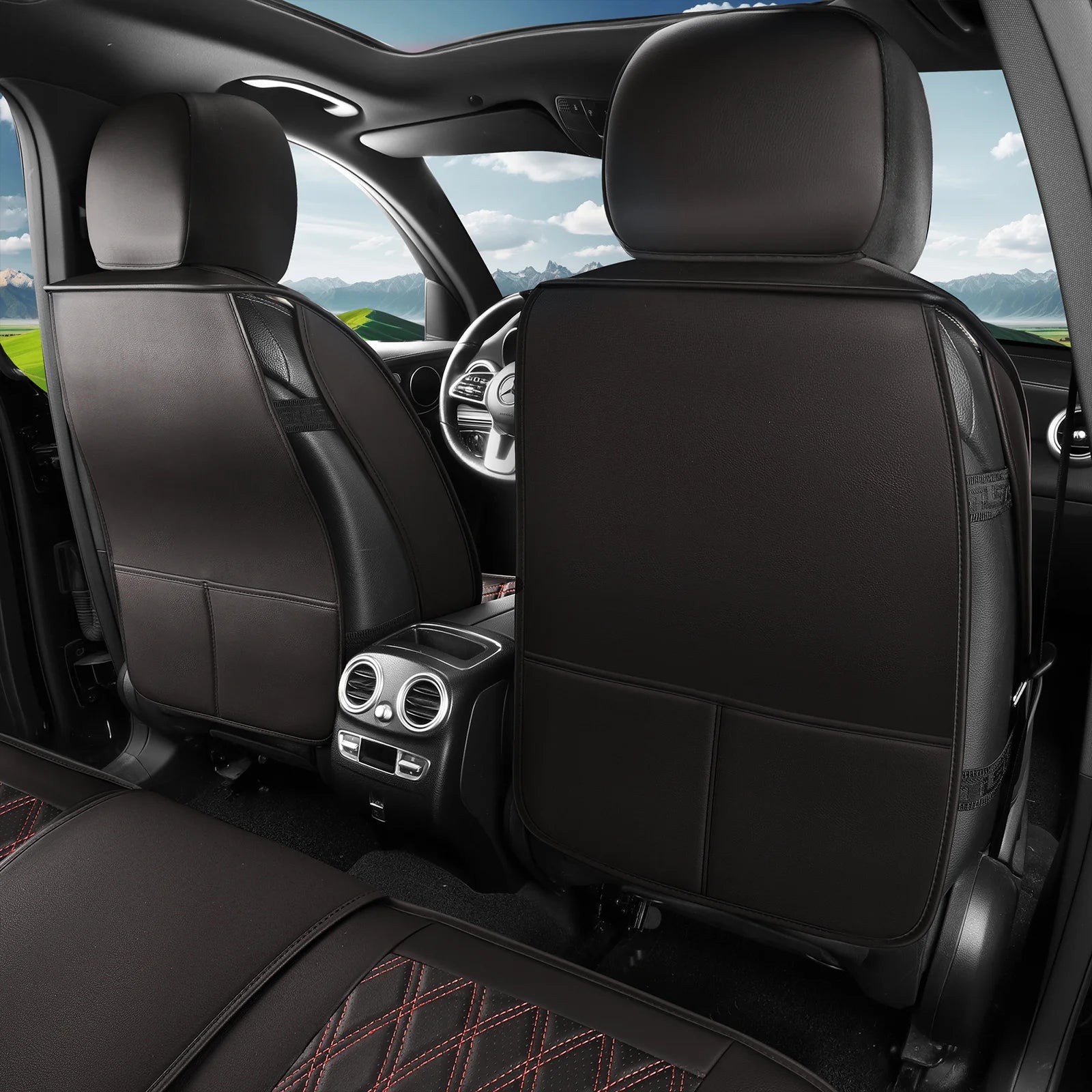 Leather 5pcs Car Seat Cover Protector Seat Waterproof Automotive Seat Covers Full Sets Breathable Universal Fit Full Seats Cover CM World