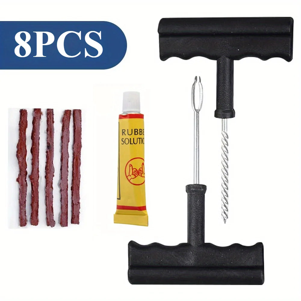 Durable Wear-Resistant Tubeless Tire Repair Kit Fast Puncture Fix with Rubber Strips, Universal for Cars, Motorcycles & Bicycles CM World