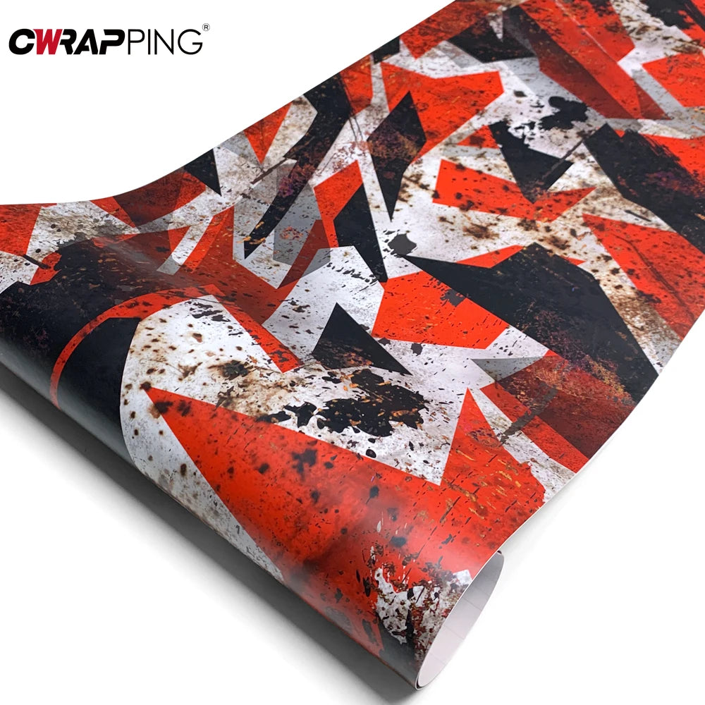 Vintage Rust Effect Vinyl Wrap Stickers for Car Film Covering Red Car Wrapping Sticker Geometry Camo Wrap Motorcycles Adhesive