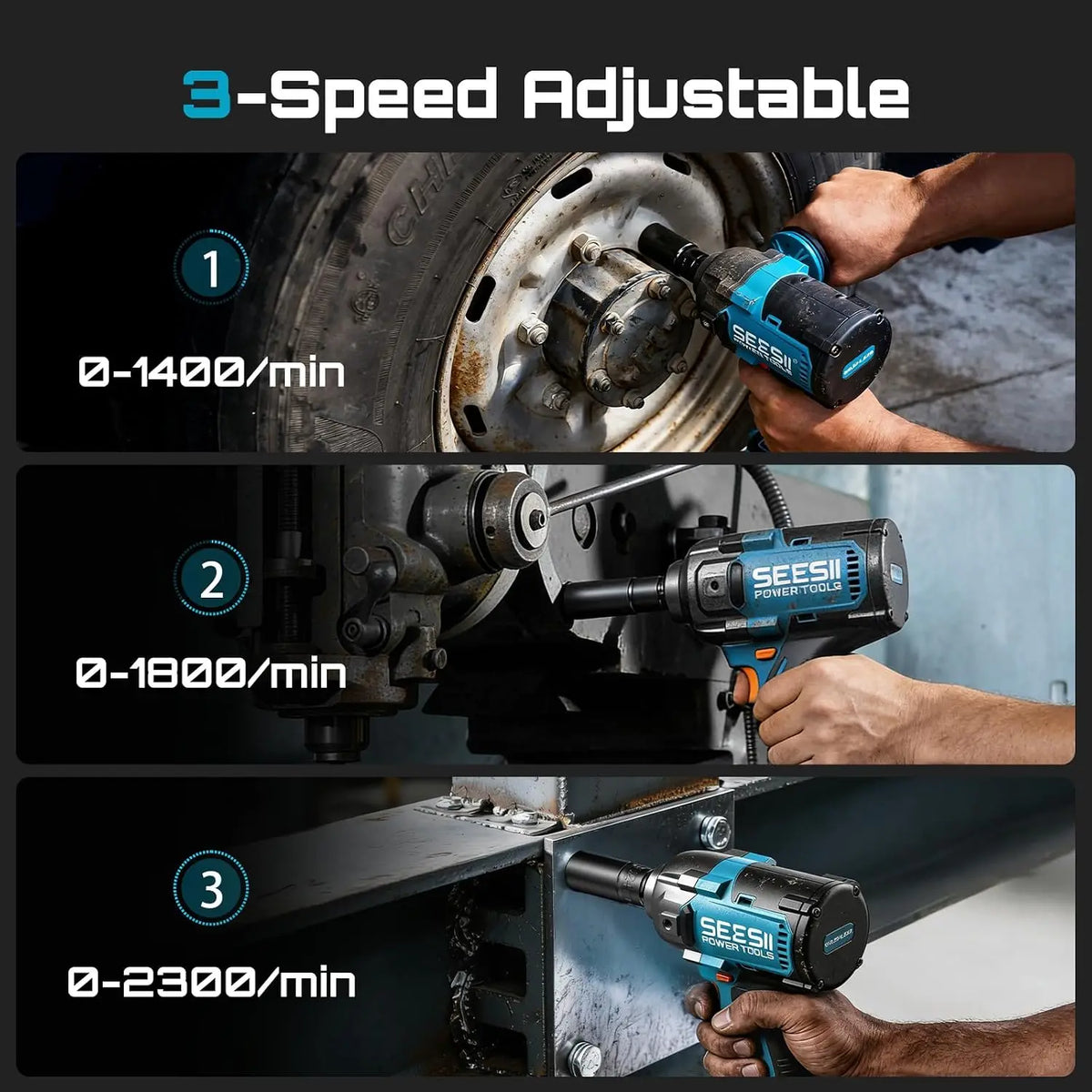 Seesii WH12 Ultra Pro Cordless Impact Wrench 885Ft-lbs (1200N·m) 1/2" Impact Gun with Detachable Side Handle 21V High Torque Power Impact Driver 2x 4.0Ah Batteries for Family Car/Pickup Truck/Mower