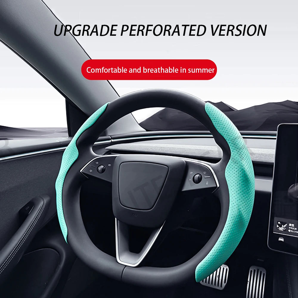 For Tesla Model 3/Y Highland Juniper2025 Steering Wheel Cover Carbon Fiber Leather Anti-Fur Sport Steering Wheel Car Accessories CM World