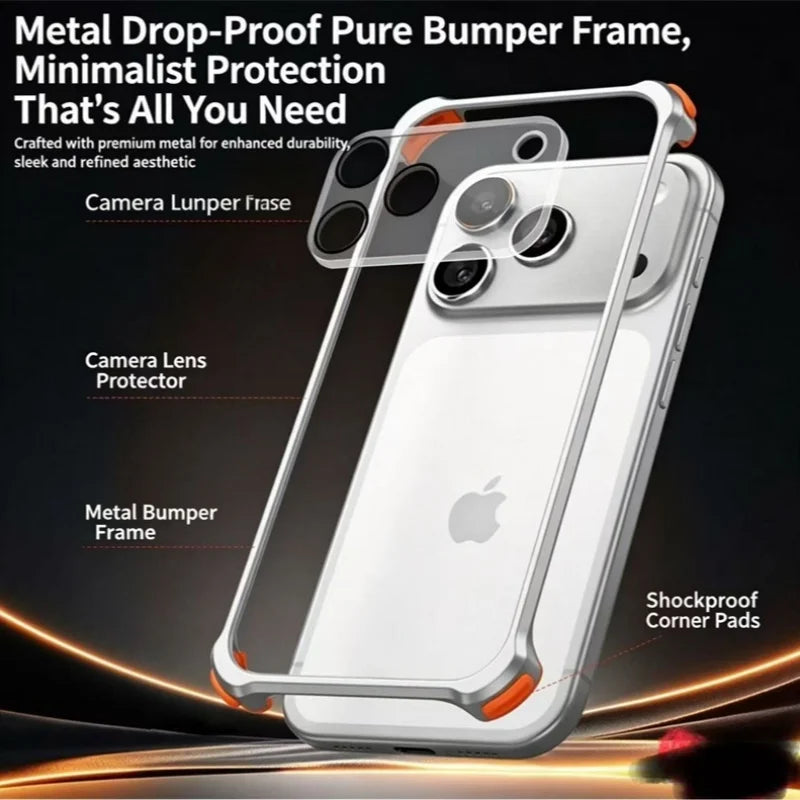 Luxury Metal Aluminum Alloy Frame Lens Protect Phone Case For iPhone 18 17 16 15 14 13 Pro Max Silicone Lining Shockproof Bumper
