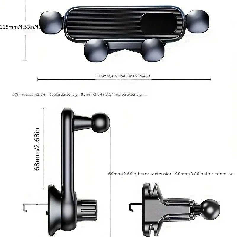 Cellphone Mount Phone Holder Gravity Foldable, 360 ° Rotating Extension Rod, Fits All Cars Vent