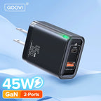 QOOVI GaN 45W USB Charger Fast Charging USB Type C Wall Charger PD QC3.0 Quick Charge For iPhone Samsung S23 S21 Laptop Tablet Car Mobile World