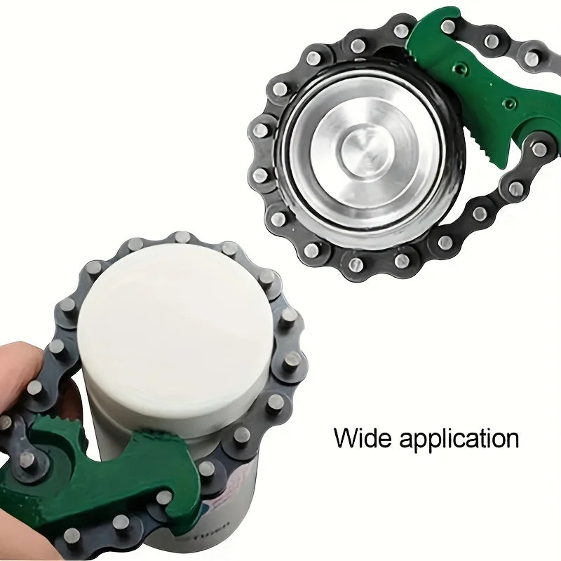Steel Heavy Duty Chain Wrench Tool, Adjustable Grip Spanner with Ergonomic Handle for Oil Filter Pipe Fittings Removal