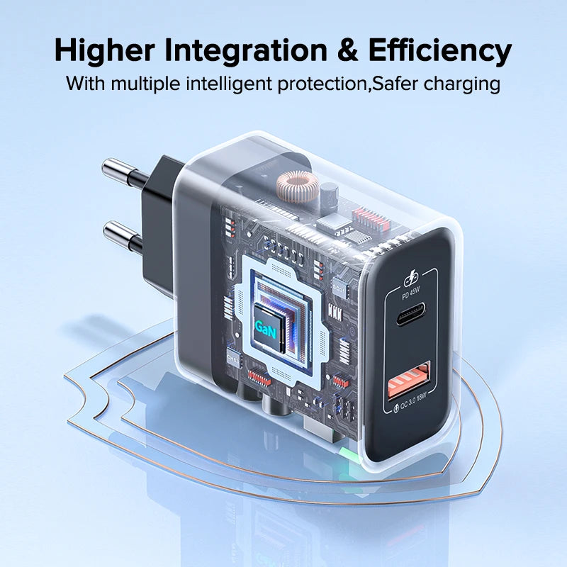 QOOVI GaN 45W USB Charger Fast Charging USB Type C Wall Charger PD QC3.0 Quick Charge For iPhone Samsung S23 S21 Laptop Tablet Car Mobile World