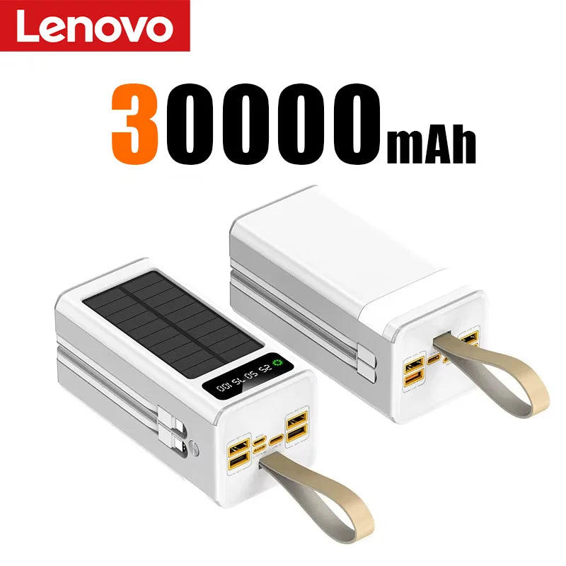 Lenovo 100000mAh Solar Power Bank High-capacity Built-in Cables External Battery LED Light Power Bank for  iPhone Samsung 2026 Car Mobile World
