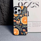 Lightweight Leather Cover For Iphone 14 Pro Max 13 12 11 17 16 15 17E Air Orange Flower Pattern Shockproof Soft Case