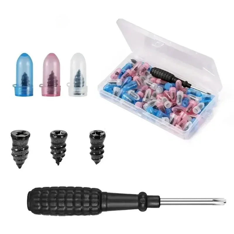 Car Tire Repair Nail Vacuum Tyre Screw Rubber Patch  Nails+ Tool Set W/Box Moto Tyre Repair Stud Patch Nail with Screwdriver. CM World
