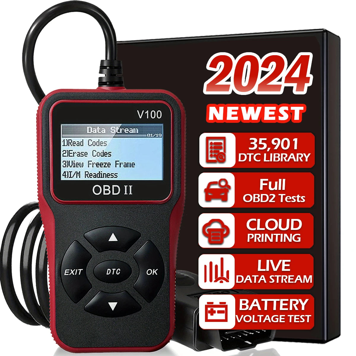Car OBD2 Scanner Diagnostic Tool Code Reader, Car Voltage Tester Engine Fault Code Scanner, Charging Tester Diagnostic Tool V100 Car Mobile World