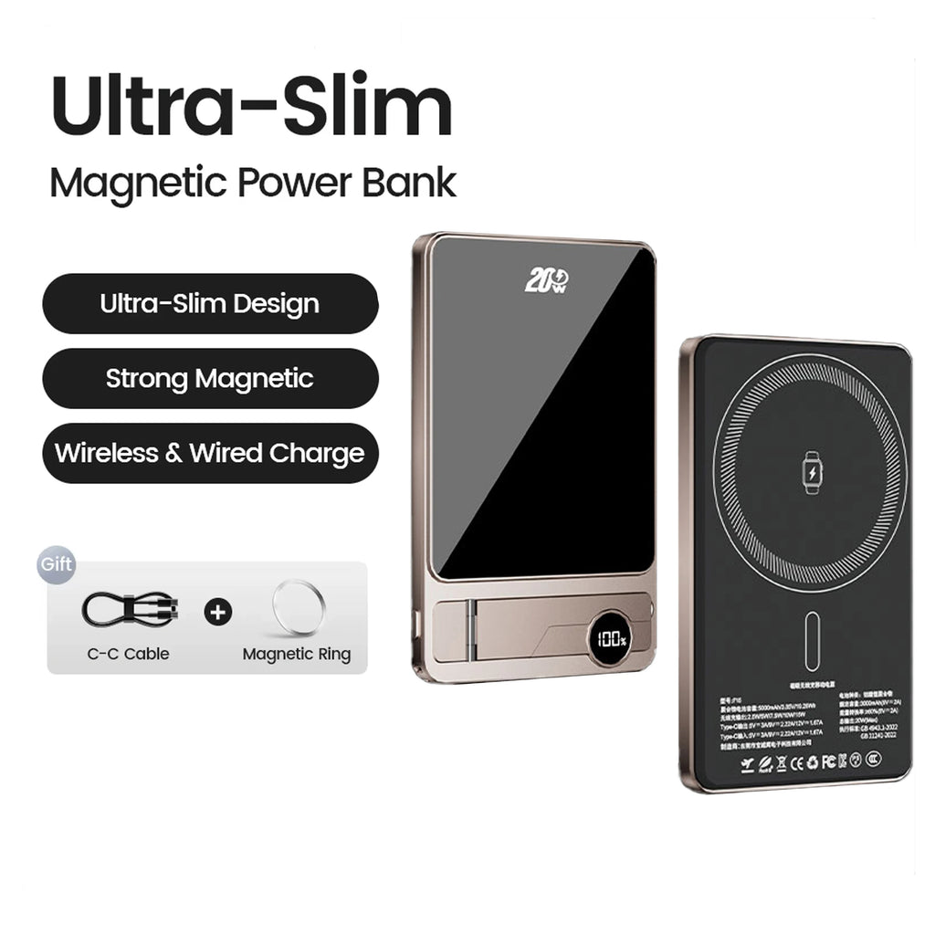 10000mAh Ultra Slim Power Bank for MagSafe,Magnetic Wireless 20W Fast Charging Portable Battery For iPhone Samsung Xiaomi iWatch Car Mobile World