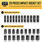 BOEN 3/8" Drive Impact Socket Set, 59-Piece Standard SAE (5/16 to 3/4 inch) and Metric (6-22mm), Include 9-Piece E-Torx Socket CM World