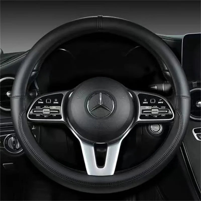 Full Leather Universal Car Steering Wheel Cover Breathable Anti Slip Car Decoration 37-38cm Steering Wheel Cover Accessories CM World