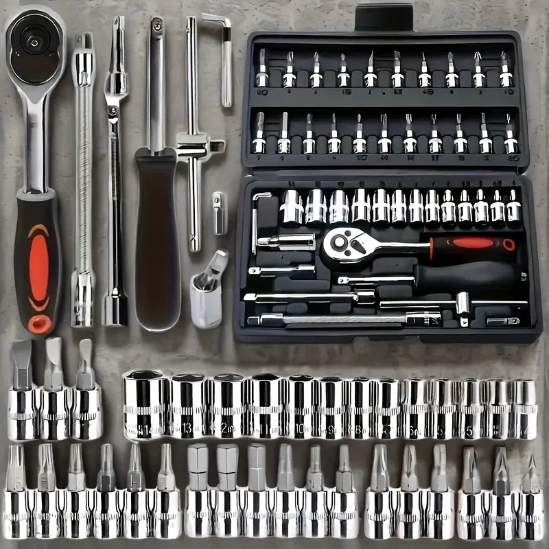 216-Piece Professional Socket Set - 1/2" 3/8" 1/4" Drive SAE & Metric, 72-Tooth Ratchet for Automotive & Home Repair CM World