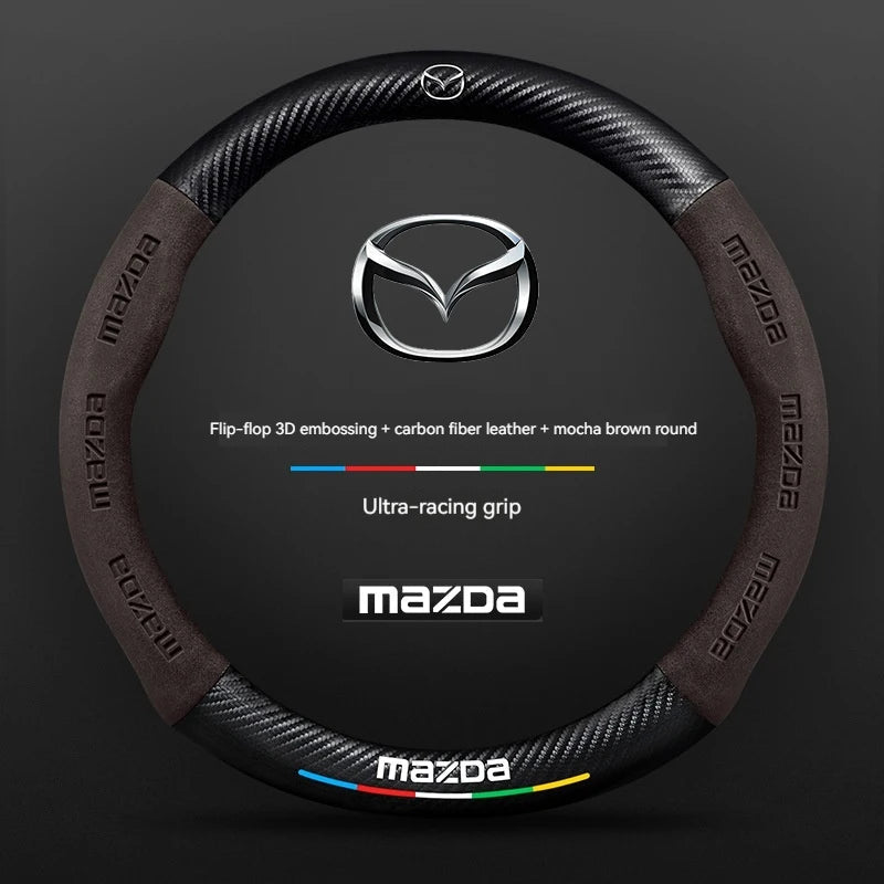 For Mazda 3 5 6 SKYACTIV Axela Atenza CX30 CX5 CX8 CX9 MX5 RX8 RX7 BT50 Carbon fiber Suede Car Steering Wheel Cover Accessories CM World