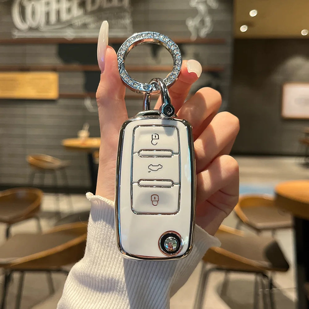 For VW Volkswagen Polo Tiguan Passat Golf 6 Jetta Lavida Skoda Bora Octavia Car Key Cover Case Fob Shell Soft TPU Case Keychain