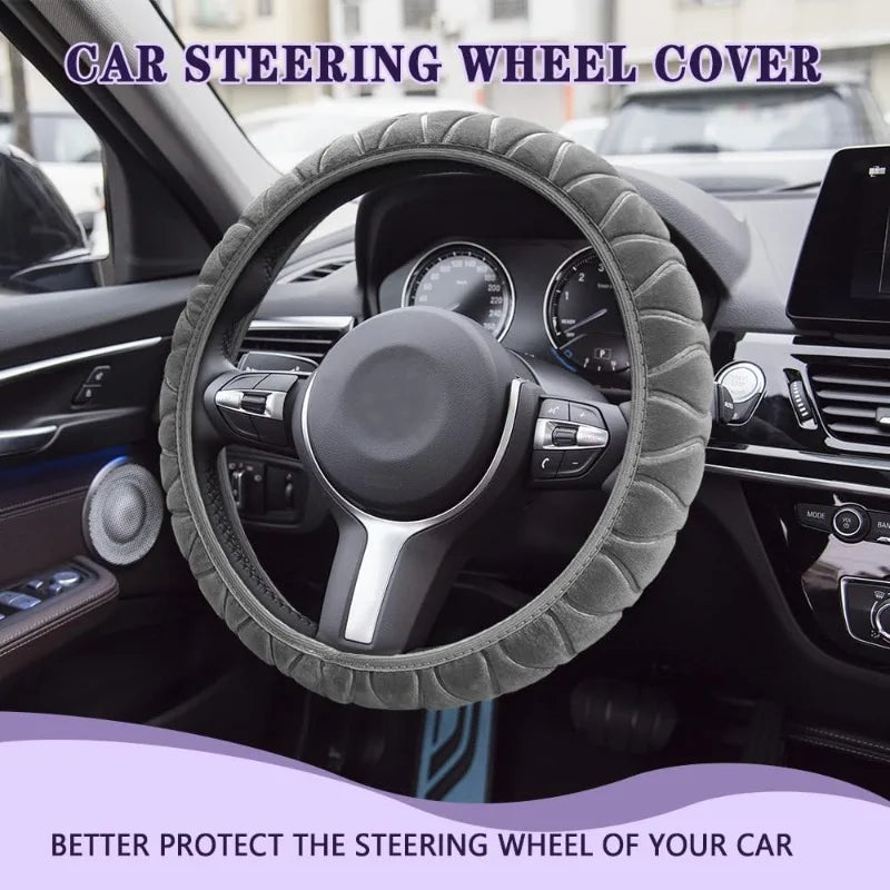 37-39cm Car Steering Wheel Cover, Universal Anti-Slip Auto Steering Wheel, Fluffy Steering Wheel Cover, Soft Plush Auto Interior CM World