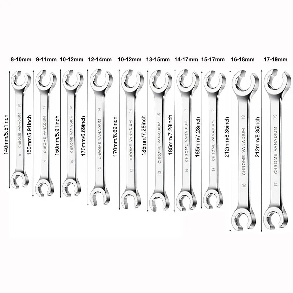 Hand Tool 8-19mm Flare Nut Wrench Mirror Finish Open Ring Open Ring Spanner Double Head Brake Line Wrench Car Repair