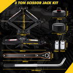 3 Ton Car Scissor Jack Kit Labor-Saving Repair and Tire Replacement Tool Auto Emergency Crank Lift Stand  with Lug Wrench Tire