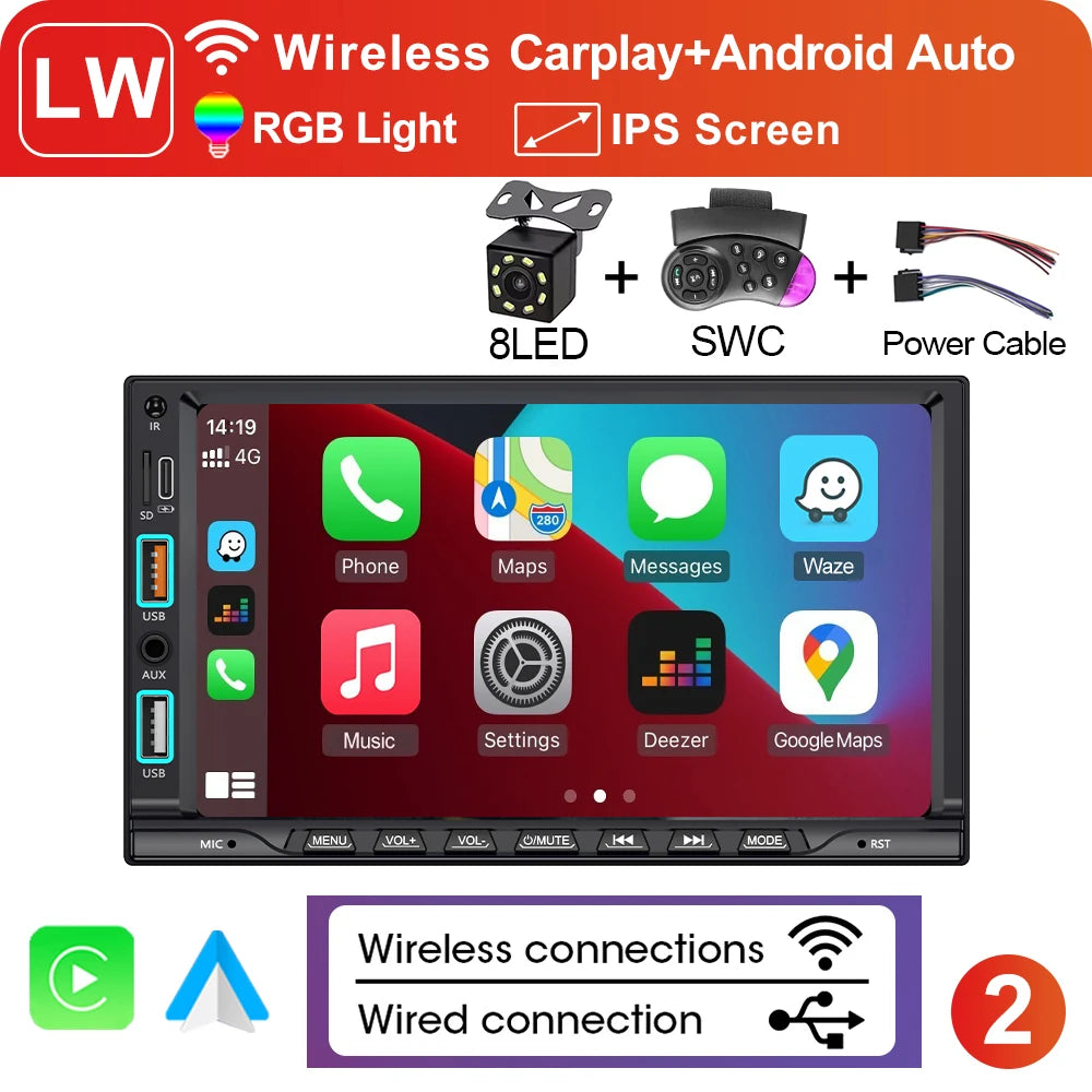 XIMA Universal 2din 7inch IPS Touch Screen Carplay Android Auto Car Radio Bluetooth FM Auxiliary Input Car Multimedia Player CM World